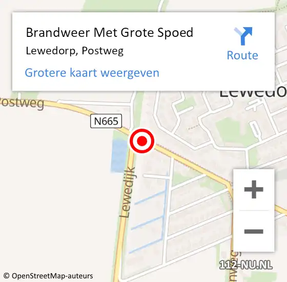 Locatie op kaart van de 112 melding: Brandweer Met Grote Spoed Naar Lewedorp, Postweg op 6 augustus 2015 14:19