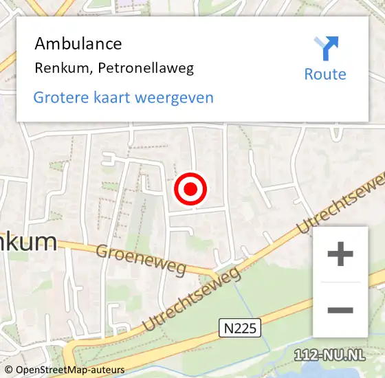 Locatie op kaart van de 112 melding: Ambulance Renkum, Petronellaweg op 6 augustus 2015 15:14