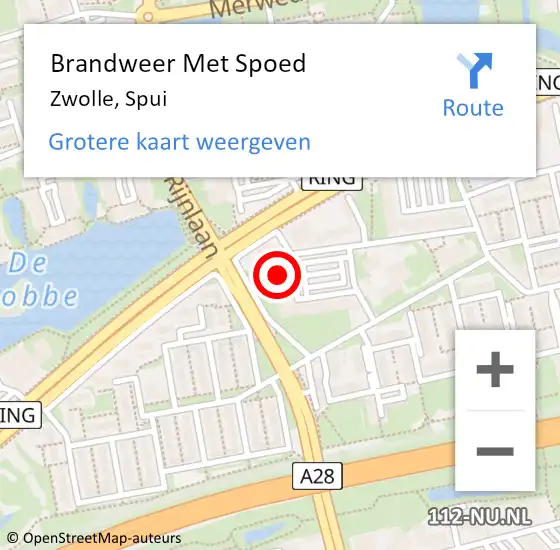 Locatie op kaart van de 112 melding: Brandweer Met Spoed Naar Zwolle, Spui op 6 augustus 2015 16:07