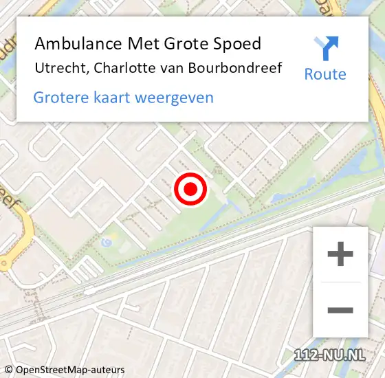 Locatie op kaart van de 112 melding: Ambulance Met Grote Spoed Naar Utrecht, Charlotte van Bourbondreef op 6 augustus 2015 19:33