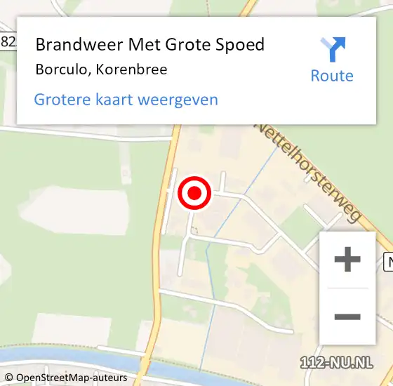 Locatie op kaart van de 112 melding: Brandweer Met Grote Spoed Naar Borculo, Korenbree op 6 augustus 2015 19:43