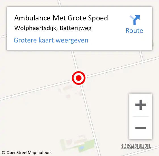 Locatie op kaart van de 112 melding: Ambulance Met Grote Spoed Naar Wolphaartsdijk, Batterijweg op 6 augustus 2015 20:47