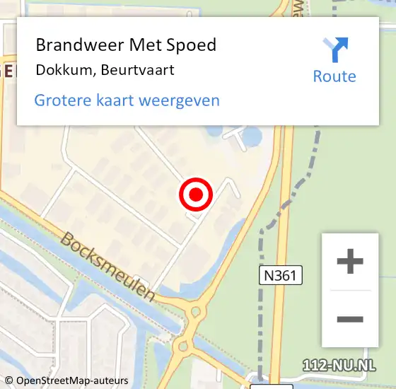 Locatie op kaart van de 112 melding: Brandweer Met Spoed Naar Dokkum, Beurtvaart op 6 augustus 2015 20:56