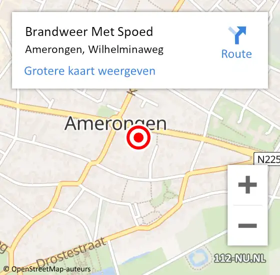 Locatie op kaart van de 112 melding: Brandweer Met Spoed Naar Amerongen, Wilhelminaweg op 6 augustus 2015 21:45