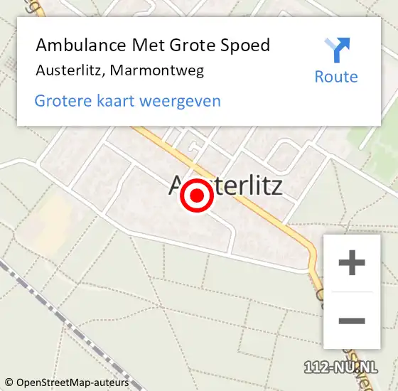 Locatie op kaart van de 112 melding: Ambulance Met Grote Spoed Naar Austerlitz, Marmontweg op 6 augustus 2015 22:40