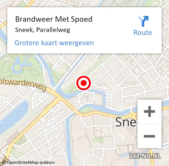 Locatie op kaart van de 112 melding: Brandweer Met Spoed Naar Sneek, Parallelweg op 6 augustus 2015 23:27