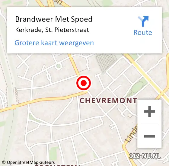 Locatie op kaart van de 112 melding: Brandweer Met Spoed Naar Kerkrade, St. Pieterstraat op 7 augustus 2015 06:13