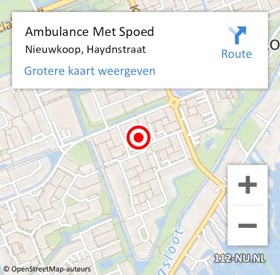 Locatie op kaart van de 112 melding: Ambulance Met Spoed Naar Nieuwkoop, Haydnstraat op 7 augustus 2015 08:01