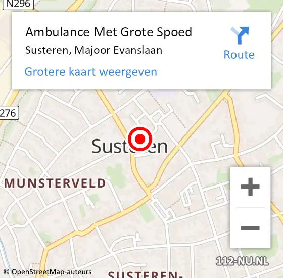 Locatie op kaart van de 112 melding: Ambulance Met Grote Spoed Naar Susteren, Majoor Evanslaan op 13 september 2013 02:19