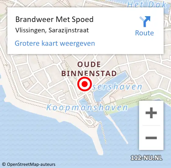 Locatie op kaart van de 112 melding: Brandweer Met Spoed Naar Vlissingen, Sarazijnstraat op 7 augustus 2015 09:21