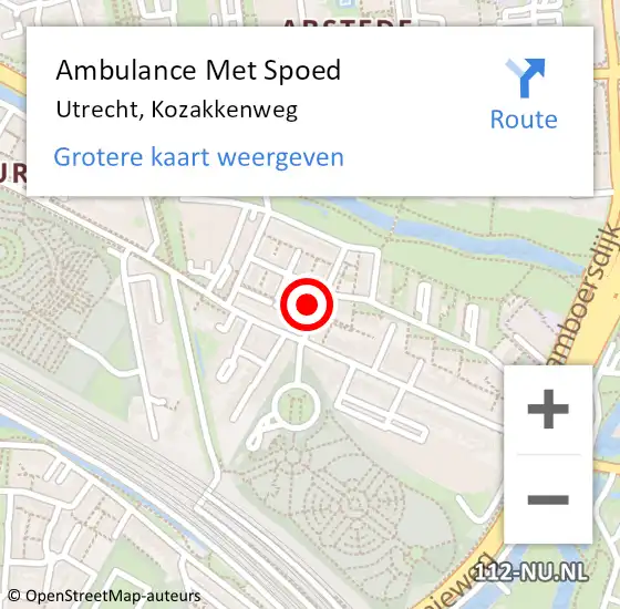 Locatie op kaart van de 112 melding: Ambulance Met Spoed Naar Utrecht, Kozakkenweg op 7 augustus 2015 09:43