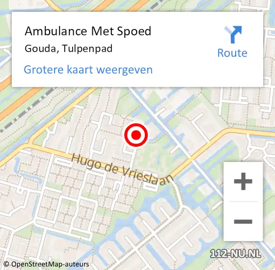 Locatie op kaart van de 112 melding: Ambulance Met Spoed Naar Gouda, Tulpenpad op 7 augustus 2015 10:12