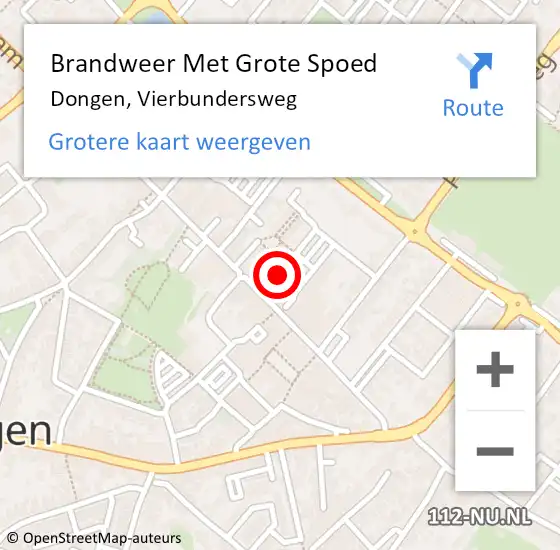 Locatie op kaart van de 112 melding: Brandweer Met Grote Spoed Naar Dongen, Vierbundersweg op 7 augustus 2015 10:23