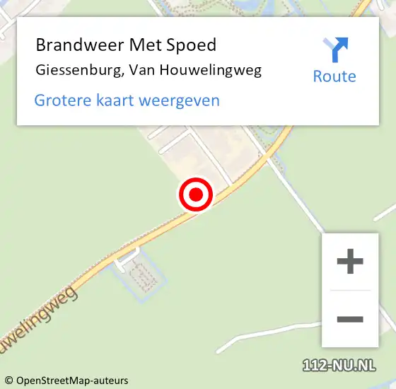 Locatie op kaart van de 112 melding: Brandweer Met Spoed Naar Giessenburg, Van Houwelingweg op 7 augustus 2015 13:37