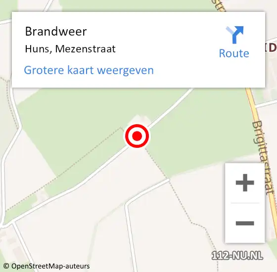 Locatie op kaart van de 112 melding: Brandweer Huns, Mezenstraat op 7 augustus 2015 13:50
