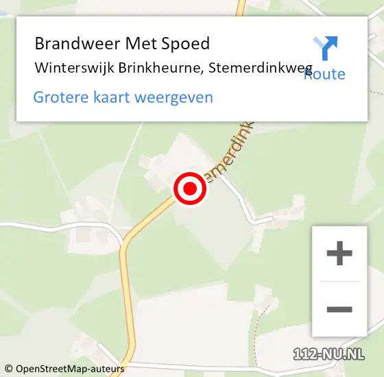 Locatie op kaart van de 112 melding: Brandweer Met Spoed Naar Winterswijk Brinkheurne, Stemerdinkweg op 7 augustus 2015 14:57