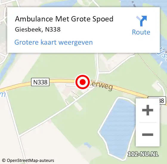 Locatie op kaart van de 112 melding: Ambulance Met Grote Spoed Naar Giesbeek, N338 op 7 augustus 2015 15:09