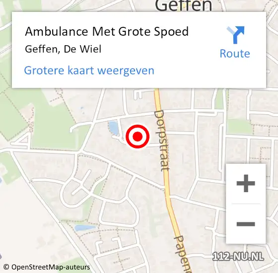 Locatie op kaart van de 112 melding: Ambulance Met Grote Spoed Naar Geffen, De Wiel op 7 augustus 2015 15:23