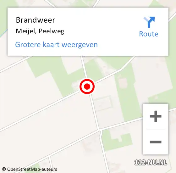 Locatie op kaart van de 112 melding: Brandweer Meijel, Peelweg op 7 augustus 2015 15:41
