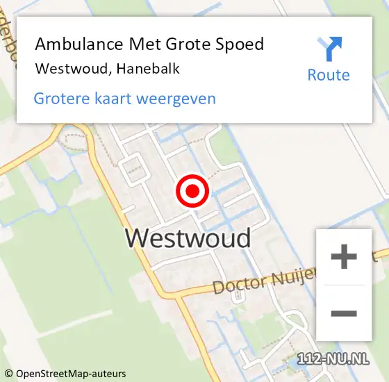 Locatie op kaart van de 112 melding: Ambulance Met Grote Spoed Naar Westwoud, Hanebalk op 7 augustus 2015 15:55