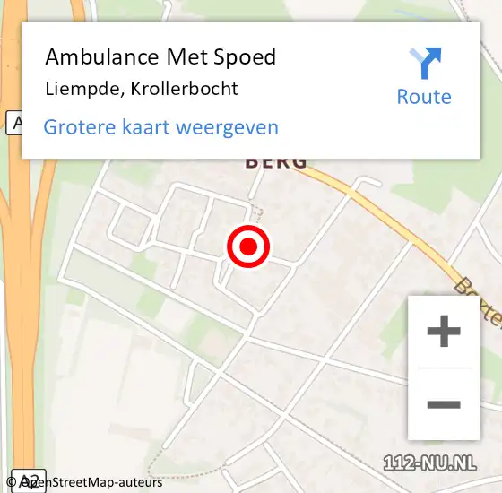 Locatie op kaart van de 112 melding: Ambulance Met Spoed Naar Liempde, Krollerbocht op 7 augustus 2015 17:17