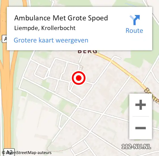 Locatie op kaart van de 112 melding: Ambulance Met Grote Spoed Naar Liempde, Krollerbocht op 7 augustus 2015 17:30