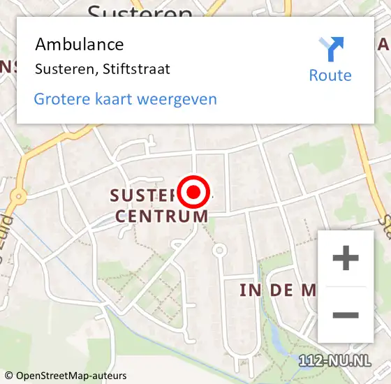 Locatie op kaart van de 112 melding: Ambulance Susteren, Stiftstraat op 7 augustus 2015 17:49