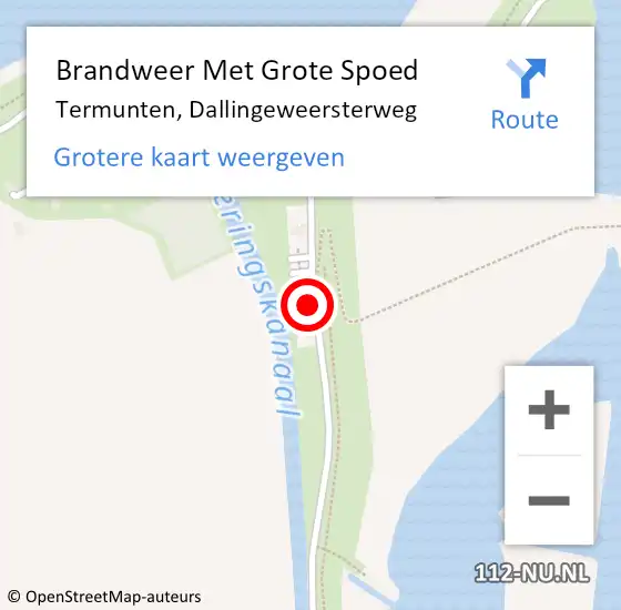 Locatie op kaart van de 112 melding: Brandweer Met Grote Spoed Naar Termunten, Dallingeweersterweg op 7 augustus 2015 17:58