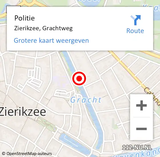 Locatie op kaart van de 112 melding: Politie Zierikzee, Grachtweg op 7 augustus 2015 18:40