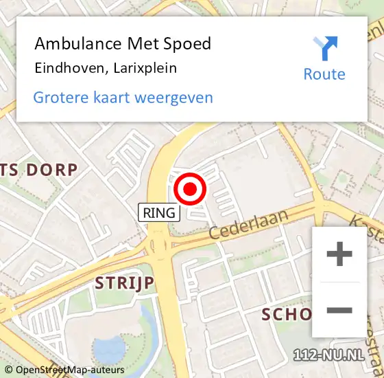 Locatie op kaart van de 112 melding: Ambulance Met Spoed Naar Eindhoven, Larixplein op 7 augustus 2015 19:46