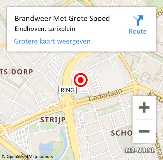 Locatie op kaart van de 112 melding: Brandweer Met Grote Spoed Naar Eindhoven, Larixplein op 7 augustus 2015 19:48