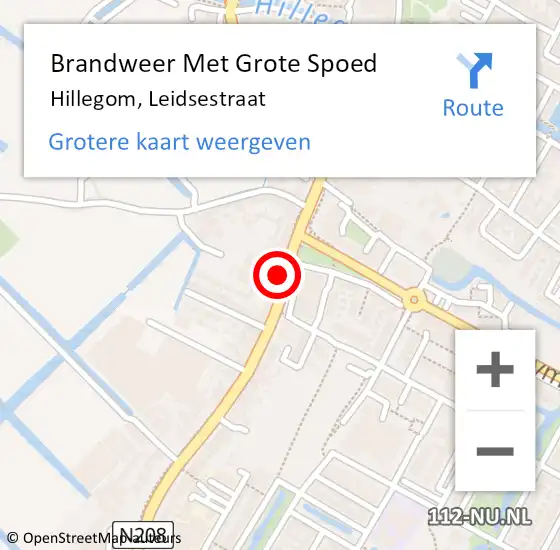 Locatie op kaart van de 112 melding: Brandweer Met Grote Spoed Naar Hillegom, Leidsestraat op 7 augustus 2015 20:02