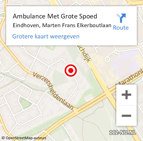 Locatie op kaart van de 112 melding: Ambulance Met Grote Spoed Naar Eindhoven, Marten Frans Elkerboutlaan op 7 augustus 2015 20:16