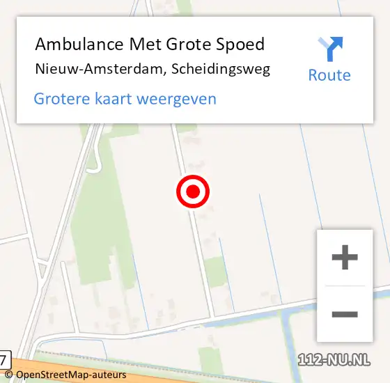 Locatie op kaart van de 112 melding: Ambulance Met Grote Spoed Naar Nieuw-Amsterdam, Scheidingsweg op 7 augustus 2015 20:30