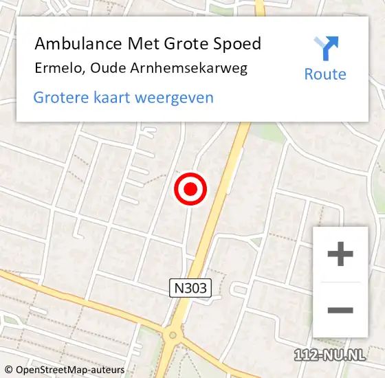 Locatie op kaart van de 112 melding: Ambulance Met Grote Spoed Naar Ermelo, Oude Arnhemsekarweg op 7 augustus 2015 20:35