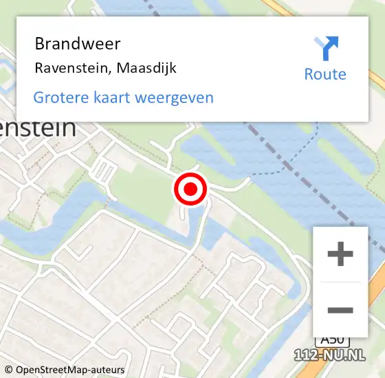 Locatie op kaart van de 112 melding: Brandweer Ravenstein, Maasdijk op 7 augustus 2015 20:39