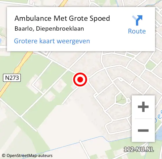 Locatie op kaart van de 112 melding: Ambulance Met Grote Spoed Naar Baarlo, Diepenbroeklaan op 7 augustus 2015 20:58