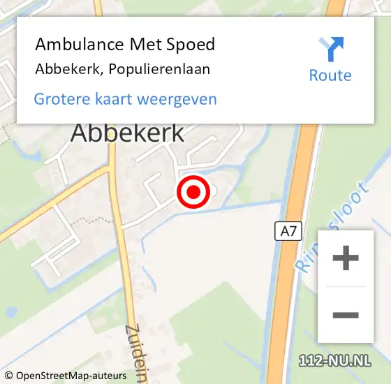 Locatie op kaart van de 112 melding: Ambulance Met Spoed Naar Abbekerk, Populierenlaan op 7 augustus 2015 21:10