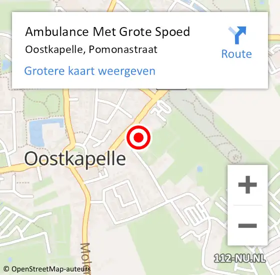 Locatie op kaart van de 112 melding: Ambulance Met Grote Spoed Naar Oostkapelle, Pomonastraat op 7 augustus 2015 22:12