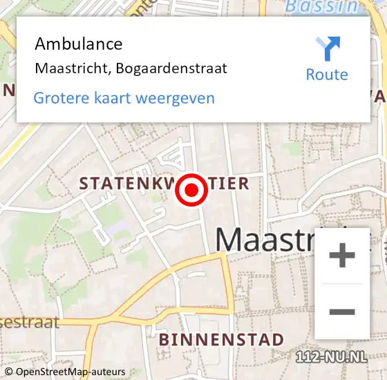 Locatie op kaart van de 112 melding: Ambulance Maastricht, Bogaardenstraat op 8 augustus 2015 00:42