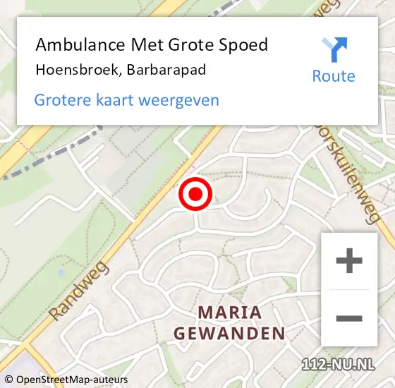 Locatie op kaart van de 112 melding: Ambulance Met Grote Spoed Naar Hoensbroek, Barbarapad op 16 november 2013 16:46