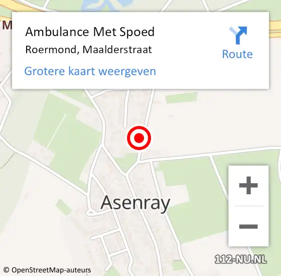 Locatie op kaart van de 112 melding: Ambulance Met Spoed Naar Roermond, Maalderstraat op 8 augustus 2015 05:09