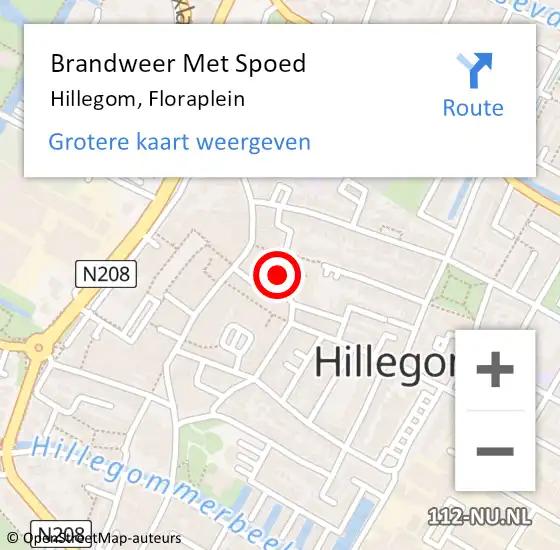 Locatie op kaart van de 112 melding: Brandweer Met Spoed Naar Hillegom, Floraplein op 8 augustus 2015 06:07