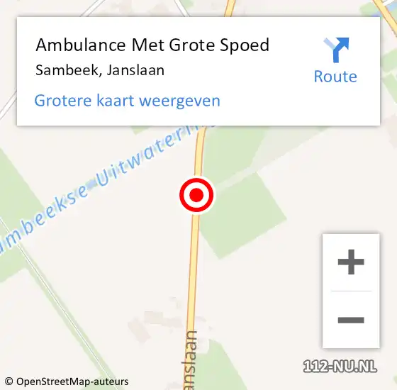 Locatie op kaart van de 112 melding: Ambulance Met Grote Spoed Naar Sambeek, Janslaan op 8 augustus 2015 07:34