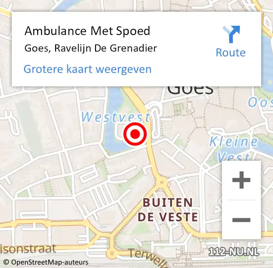 Locatie op kaart van de 112 melding: Ambulance Met Spoed Naar Goes, Ravelijn De Grenadier op 8 augustus 2015 07:40