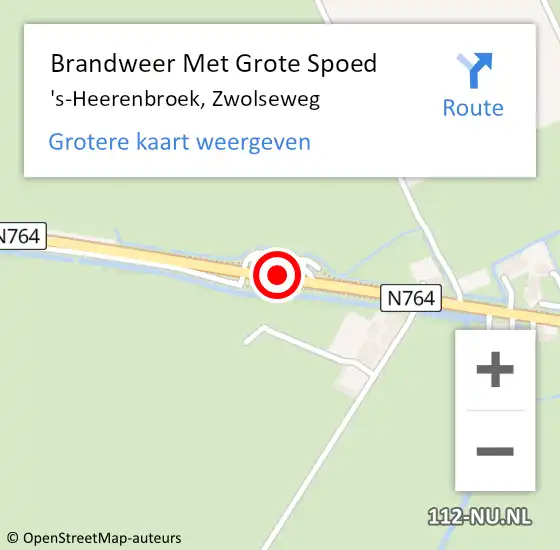 Locatie op kaart van de 112 melding: Brandweer Met Grote Spoed Naar 's-Heerenbroek, Zwolseweg op 8 augustus 2015 08:09