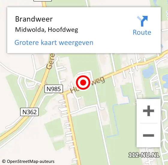 Locatie op kaart van de 112 melding: Brandweer Midwolda, Hoofdweg op 8 augustus 2015 08:14