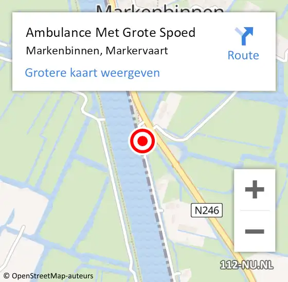 Locatie op kaart van de 112 melding: Ambulance Met Grote Spoed Naar Markenbinnen, Markervaart op 8 augustus 2015 11:16