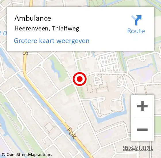 Locatie op kaart van de 112 melding: Ambulance Heerenveen, Thialfweg op 8 augustus 2015 11:20