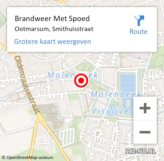 Locatie op kaart van de 112 melding: Brandweer Met Spoed Naar Ootmarsum, Smithuisstraat op 8 augustus 2015 11:28